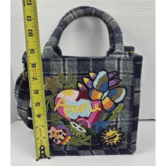 America and Beyond beaded tote shoulder cotton bag - Picture 6 of 9